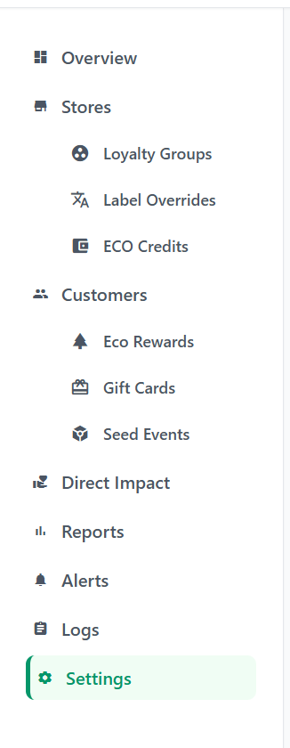 Admin sidebar with Settings menu highlighted