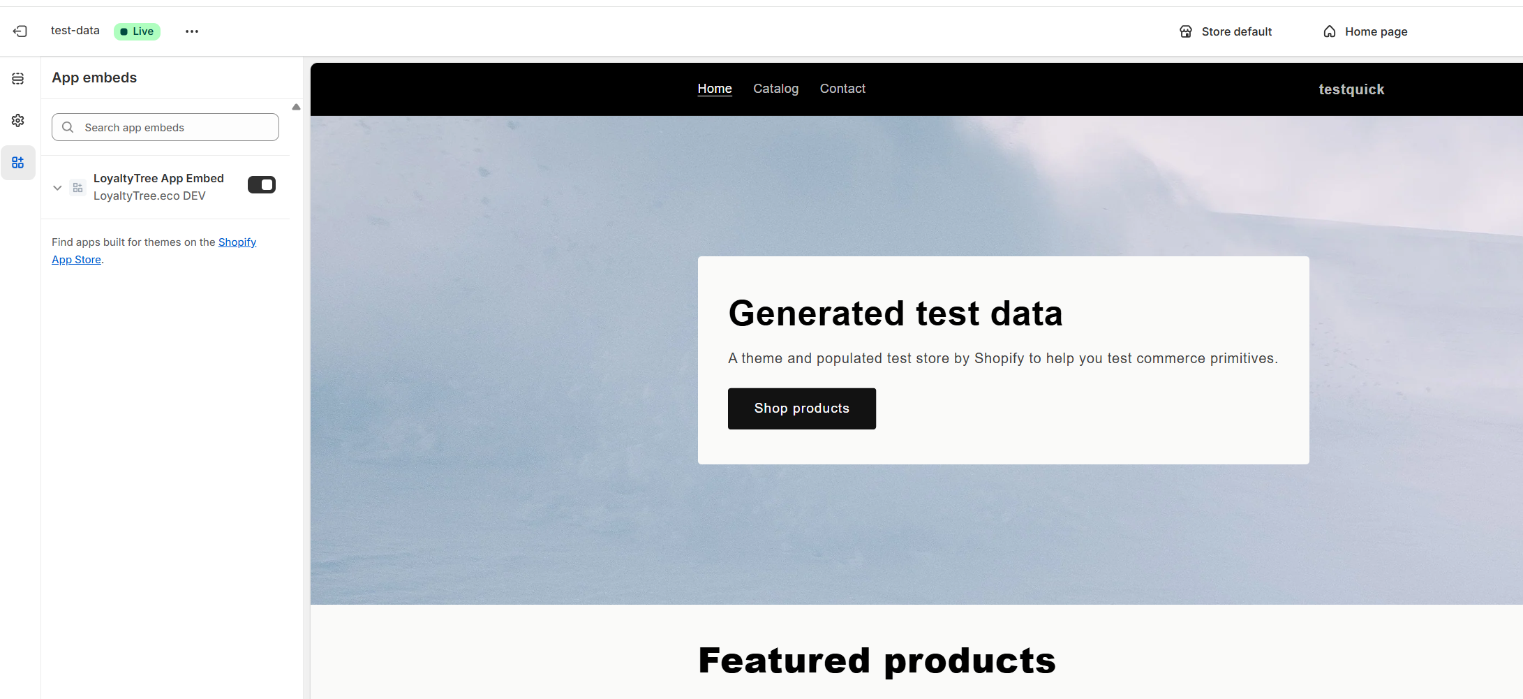 Shopify app embeds configuration